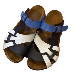 Birkenstock BIRKI leather gladiator style sandals blue white size 8